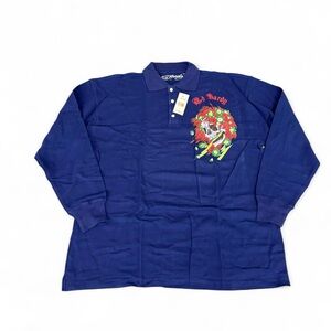 Y2K Ed Hardy long sleeve polo shirt skull